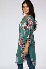 Teal Floral Chiffon Cover Up