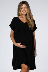 Black Rolled Cuff Maternity Dress