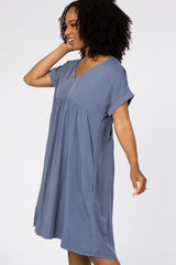 Blue Rolled Cuff Dress