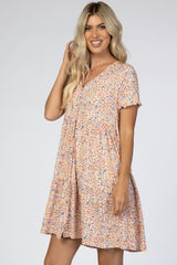 Peach Floral Button Front Dress