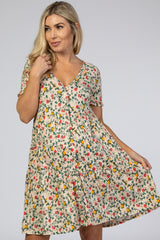 Pink Floral Button Front Maternity Dress