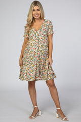 Pink Floral Button Front Maternity Dress