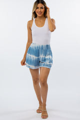 Blue Tie Dye Fringe Hem Shorts