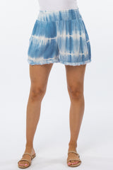 Blue Tie Dye Fringe Hem Shorts