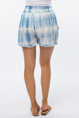 Blue Tie Dye Fringe Hem Shorts