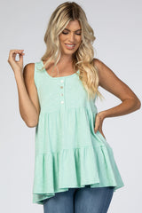 Mint Green Tiered Button Accent Tank Top