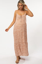 Rust Geometric Print Tie Front Maternity Maxi Dress