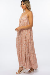 Rust Geometric Print Tie Front Maxi Dress