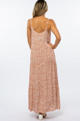 Rust Geometric Print Tie Front Maxi Dress