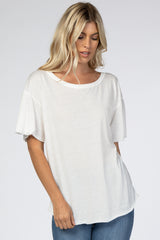 White Short Flounce Sleeve Maternity Top