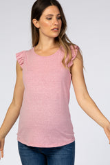 Pink Ruffle Sleeve Maternity Tank Top