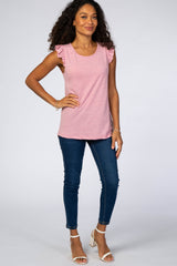 Pink Ruffle Sleeve Tank Top