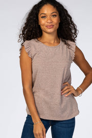 Mocha Ruffle Sleeve Tank Top