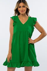 Green Ruffle Hem V-Neck Dress