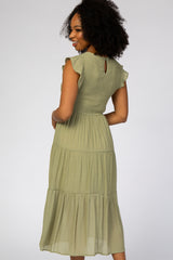 Light Olive Tiered Smocked Midi Dress