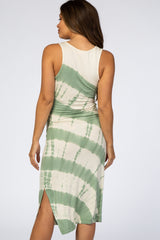 Olive Tie Dye Sleeveless Maternity Midi Dress