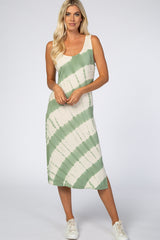 Olive Tie Dye Sleeveless Maternity Midi Dress