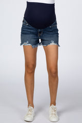 Navy Dark Wash Maternity Shorts