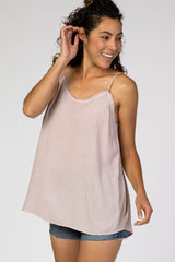 Mauve Textured Stripe Fringe Trim Maternity Cami Top