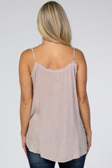 Mauve Textured Stripe Fringe Trim Maternity Cami Top