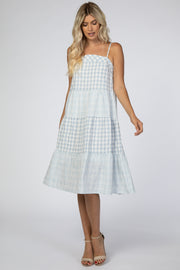 Blue Mixed Plaid Tiered Midi Dress