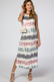 Navy Tie Dye Maternity Midi Dress