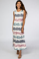 Navy Tie Dye Maternity Midi Dress