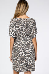 Brown Animal Print Maternity Wrap Dress