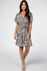 Brown Animal Print Maternity Wrap Dress