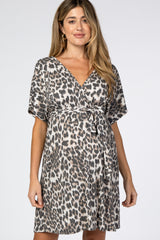 Brown Animal Print Maternity Wrap Dress