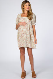 Cream Floral Lace Trim Square Neck Maternity Dress