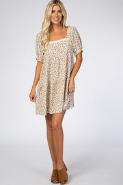 Cream Floral Lace Trim Square Neck Dress