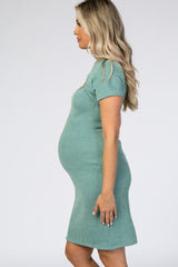 Mint Ribbed Cutout Fitted Maternity Dress