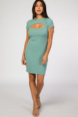 Mint Ribbed Cutout Fitted Maternity Dress