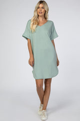 Mint Green Rolled Cuff Dress