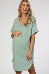 Mint Green Rolled Cuff Maternity Dress