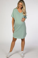 Mint Green Rolled Cuff Maternity Dress