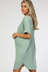 Mint Green Rolled Cuff Maternity Dress