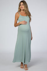 Mint Green Square Neck Maternity Maxi Dress