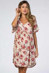 Taupe Floral Babydoll Maternity Dress