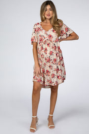 Taupe Floral Babydoll Maternity Dress