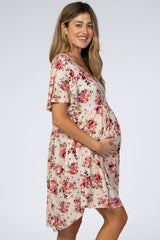 Taupe Floral Babydoll Maternity Dress