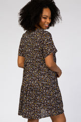 Navy Blue Floral Button Front Mini Dress