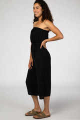 Black Strapless Wide Crop Leg Jumpsuit