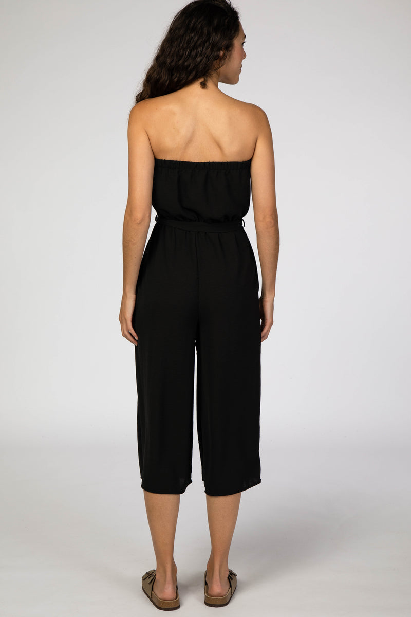 Black Strapless Wide Crop Leg Jumpsuit – PinkBlush