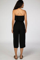 Black Strapless Wide Crop Leg Jumpsuit