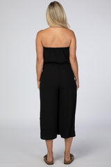 Black Strapless Wide Crop Leg Maternity Jumpsuit