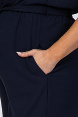 Navy Blue Strapless Wide Crop Leg Maternity Jumpsuit