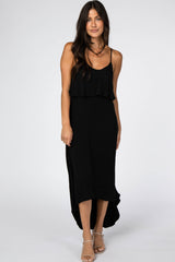 Black Ruffle Top Hi-Low Midi Dress