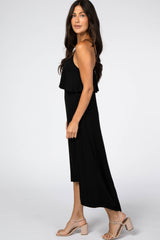 Black Ruffle Top Hi-Low Midi Dress